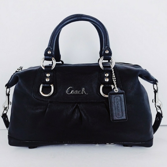 Coach Handbags - Coach Ashley Black Leather Satchel Scripted Logo.